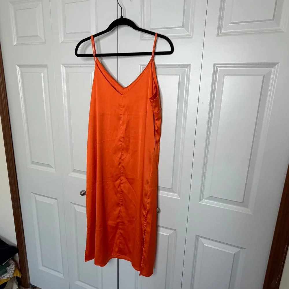 The Drop Ana Orange Midi Slip Dress XL Side Slit Minimalist